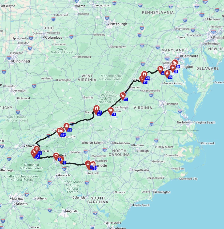 charlotte to washington dc scenic rv route